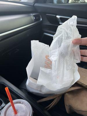 Dirty glove found in Dunkin donut bag