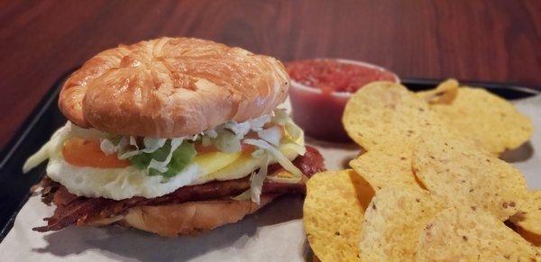 Bacon Egg & Cheese Croissant! Our B.L.T. sandwich combined with fried egg!