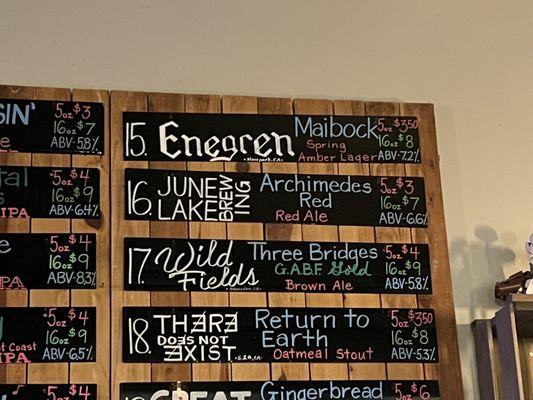 Part of the beer menu