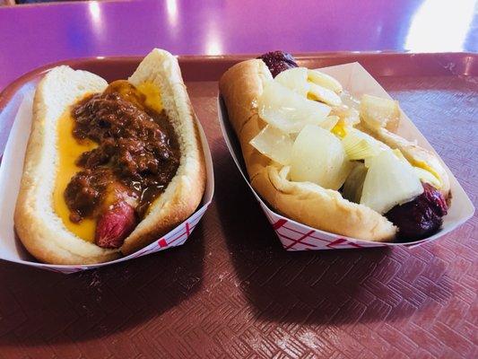 Chili cheese dog and polish