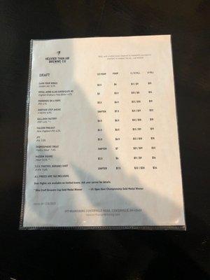 Beer menu