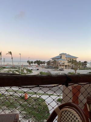 Overlooking the balcony.