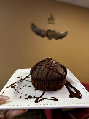 Chocolate muffin with drizzle