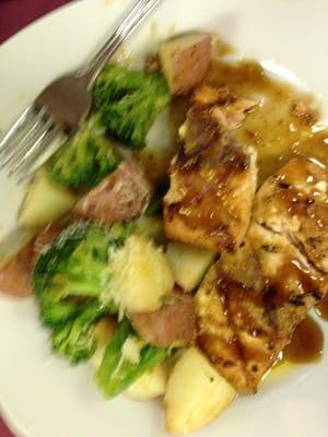 Bourbon Salmon with red potatoes and broccoli ..