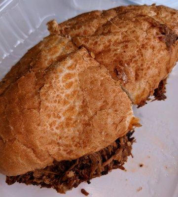 Huge Tangy pulled BBQ pork sandwich