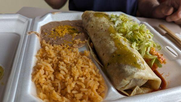 $11.95 Special #5 1 Burrito and enchilada with beans and rice Got shred beef & chicken, both full of proteins :) Excellent  1-1-24 HNY