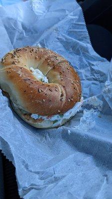 Everything bagel with veggie cream cheese