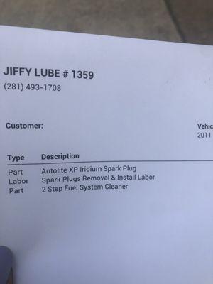 Estimate from jiffy lube