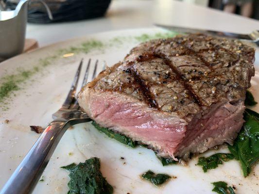 Cast iron 10 oz Texas wagyu NY strip.   Medium rare - hands down best steak I've ever had