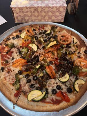 Gluten free, dairy free veggie pizza