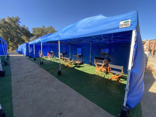 10x40 pop up tents, hair & makeup stations with director chairs