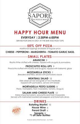 Winter menu Happy Hour 

Available Monday through Saturday 2:30 to 6pm 

Sunday 1pm to 9pm for football season