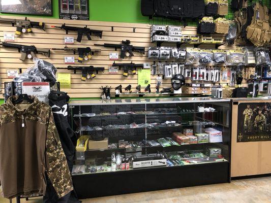 Velocity Paintball & Airsoft offers Replicas and accessories; Green Gas, BB's, gear bags, Rails, masks, goggles and clothing.