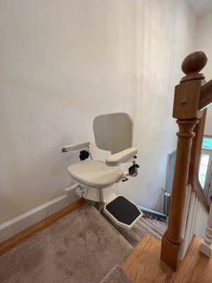 Folding Rail stairlift installed for safety living at home for this customer