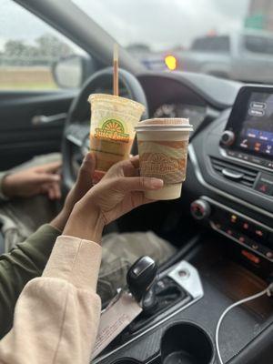 Oat milk latte & Morning Sunshine Smoothie