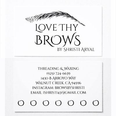 Business cards/loyalty cards. Visit 8 times and get 9th eyebrow or full face free.