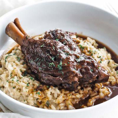 Lamb shank with rice