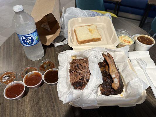 2 meat basket. Ribs (7/5) and brisket (3/5) Coleslaw and beans (both 4/5).