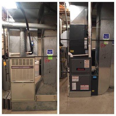 Amana 96% 2 stage variable speed furnace install with Aprilaire 700 humidifier, air cleaner and return air base-Bartlett, IL