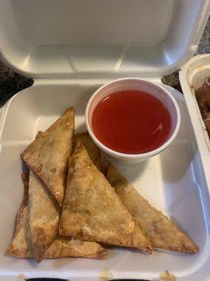 Crab and Cream Cheese Rangoons w/Sweet and Sour Sauce