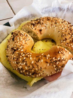 Everything breakfast bagel