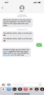 The text 2.5hours later saying someone was delivering the food I had to pick up.