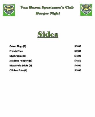 Burger night menu