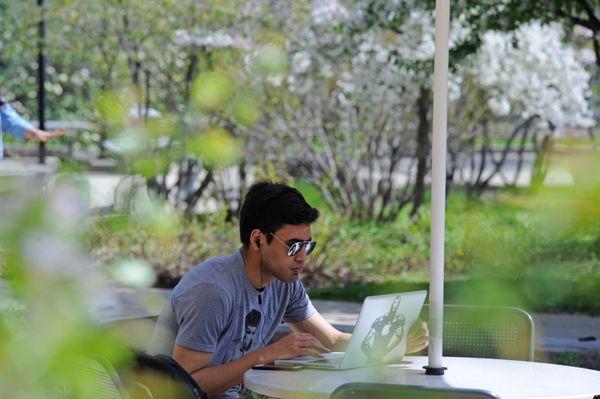 Northeastern's Main Campus offers many attractive outdoor spots that are perfect for relaxing or studying.