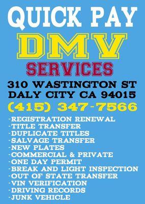 Stop by today our licensed team will help you prepare your papers and will answer any question. Quick Pay Services a licensed DMV processor