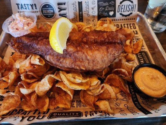 Fish and house made ribbon chips.