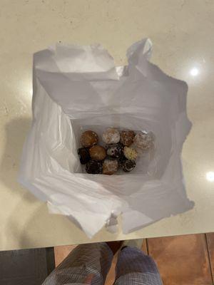 Improperly packaged six donut holes, which were immediately thrown out