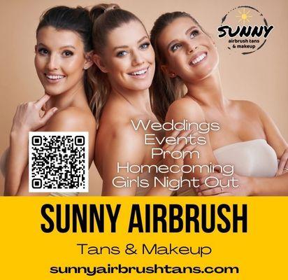 Spray tanning for all occasions! 
Wedding parties, bridal shower, prom, homecoming and more! www.sunnyairbrushtans.com