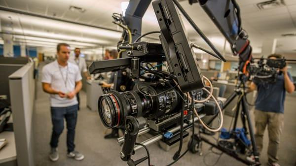 Utilizing the jib for some shots needed in a call center in Arizona