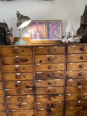 Dresser full of stones