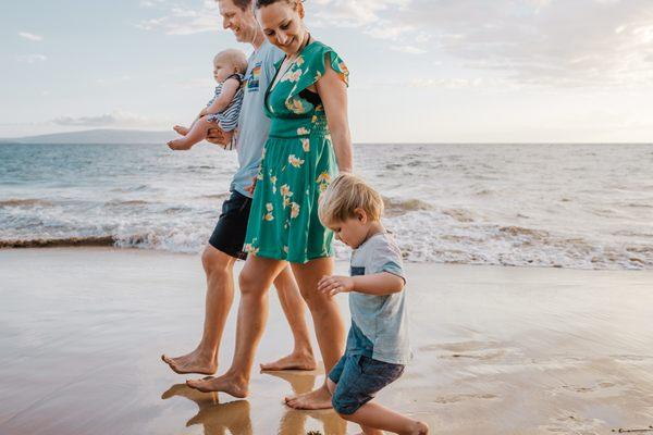 A little family stroll on the beach.