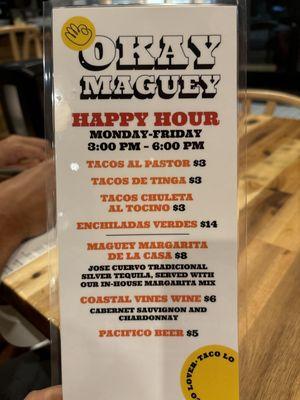 Happy hour menu