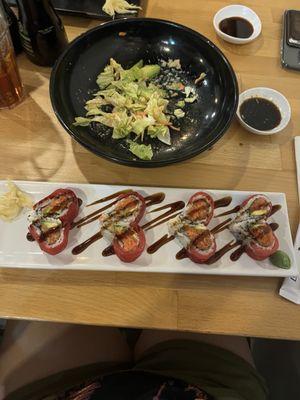 valentines roll and avocado salad