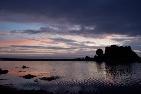 Winter sunset and turtle rock