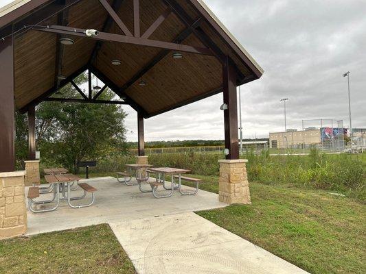 Covered picnic area and baseball fields