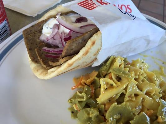 Delicious Gyro.  Pasta salad with homemade Greek Salad dressing was delicious