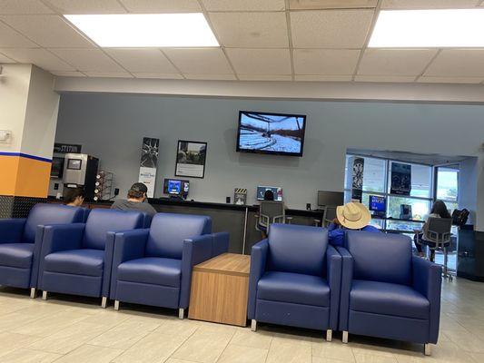 Seating area and computers with games/puzzles.