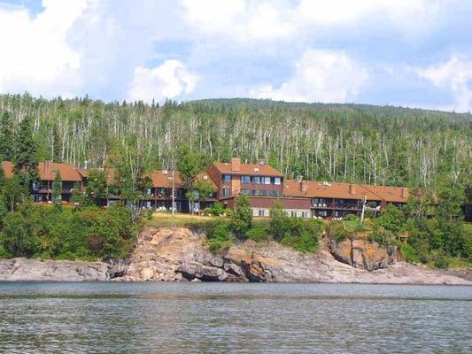 Back side of condos from lake. Photo from Chateau Leveaux website