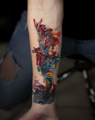 watercolor samurai tattoo by Dmitry