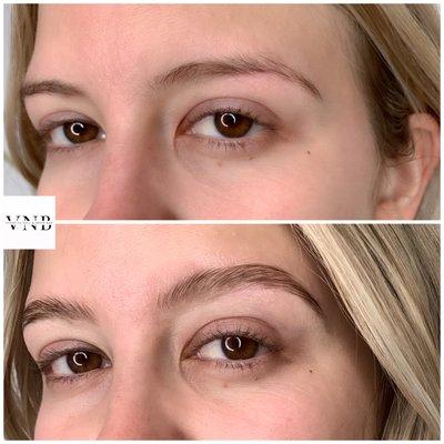 Before and after brow lamination