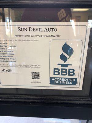 BBB accrediting certificate