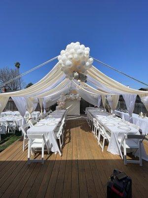 20x20 naked drapes tent in white and ivory.