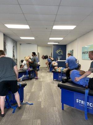 All tables full of clients stretching !!