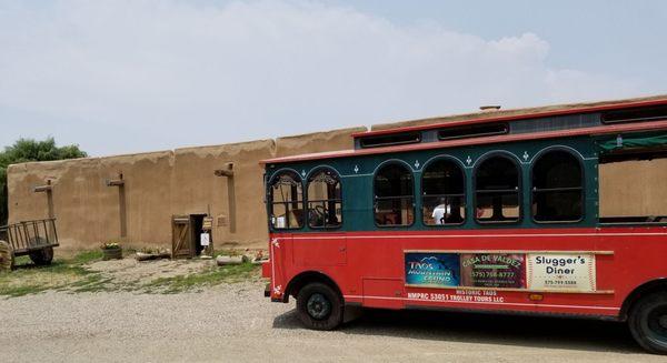 Historic Taos Trolley Tour: trolley in front of the Taos Martinez Hacienda of 1804