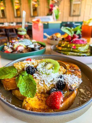 Kankiin French Toast with 2 ways banana ( fried & caramelized brulee banana)with coconut syrup