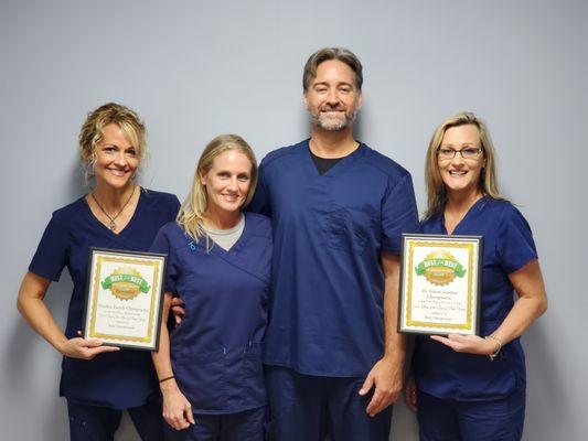 Ponte Vedra Recorder's Best of the Best, #1 chiropractic office 2019 & 2020.
  Hiedi Shuman, Lesley Gordon, Dr. Gordon & Susan McGibeny